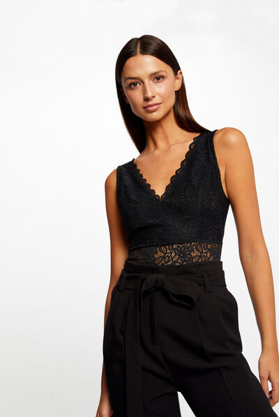 Top tirantes anchos con encaje negro mujer