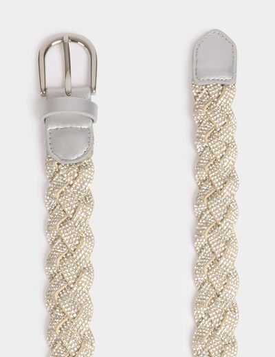 Cinturón trenzado con strass couleur argent mujer