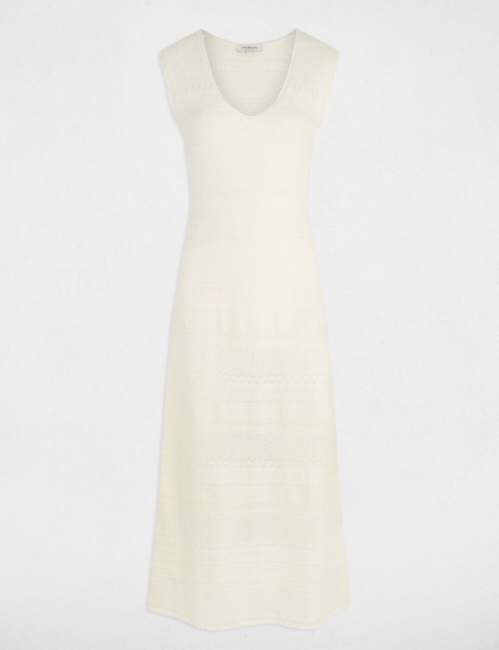 Vestido punto largo ajustado marfil mujer