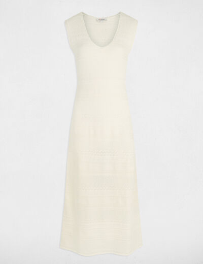 Vestido punto largo ajustado marfil mujer