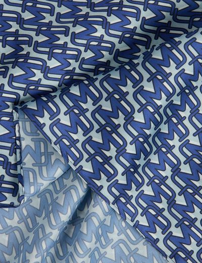 Fular de satén estampado azul mujer