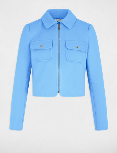 Chaqueta corta con cremallera azul mujer