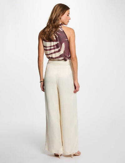 Pantal&oacute;n fluido de cintura alta marfil mujer