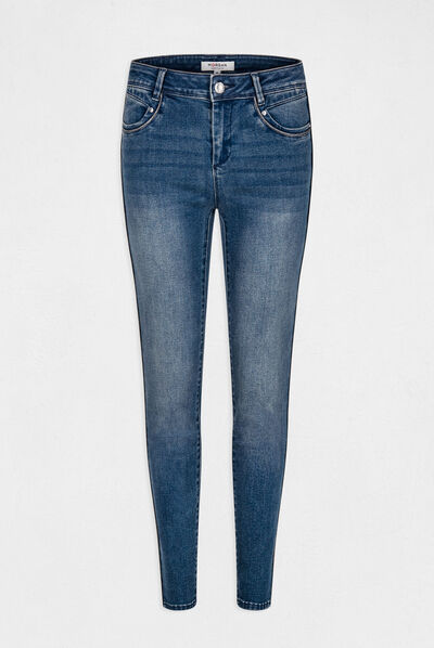 Vaquero slim estilo corto con bandas vaquero stone mujer