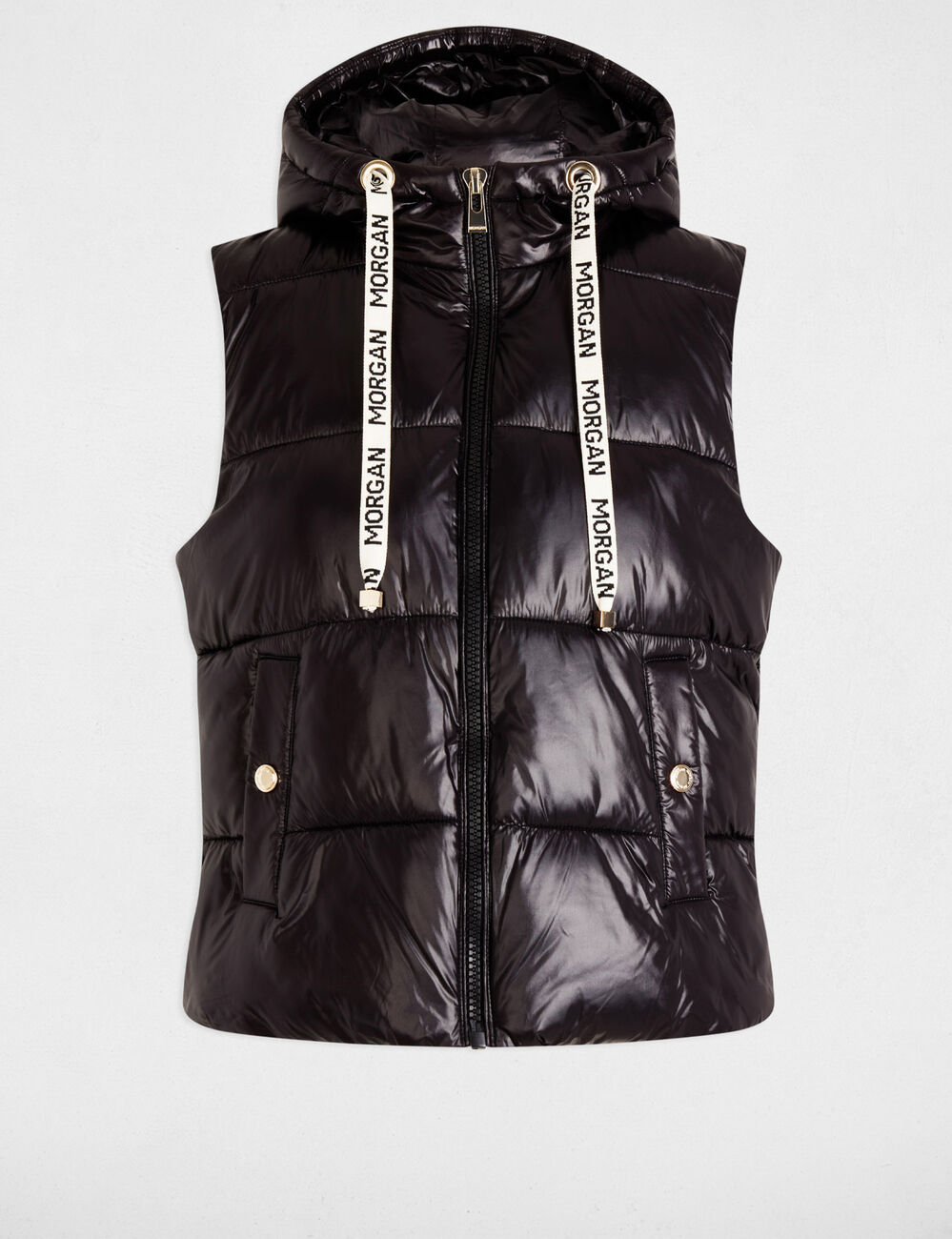 Chaqueta acolchada efecto vinilo negro mujer