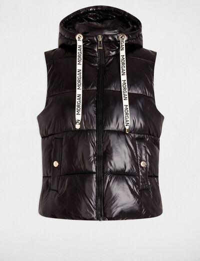 Chaqueta acolchada efecto vinilo negro mujer