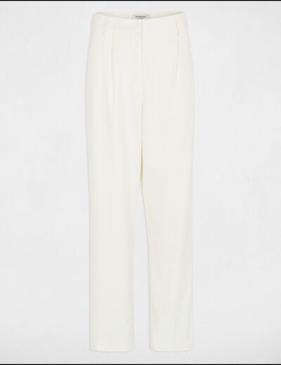 Pantalón pernera ancha pinzas crudo mujer