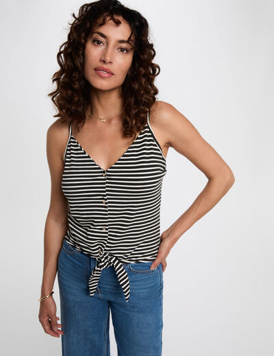 Top corto de tirantes con escote en V negro mujer