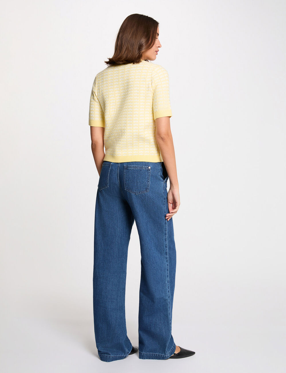 C&aacute;rdigan manga corta estampado amarillo claro mujer