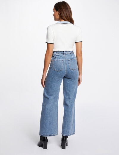 Jersey cuello tipo polo manga corta marfil mujer