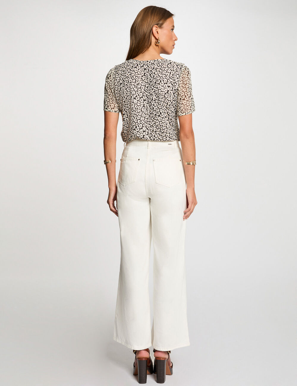 Blusa manga corta blanco mujer