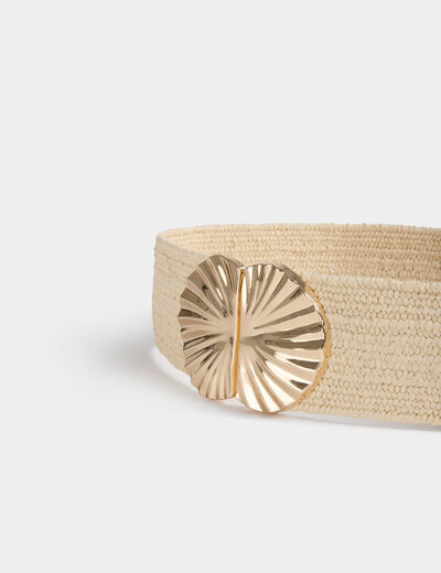 Cintur&oacute;n ancho el&aacute;stico beige mujer