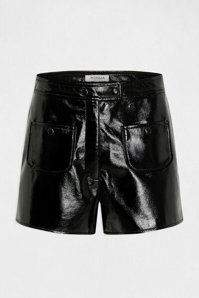 Short recto con efecto de vinilo negro mujer