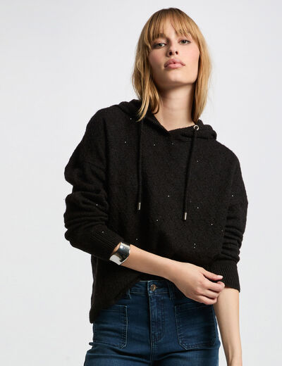 Jersey escote con capucha negro mujer