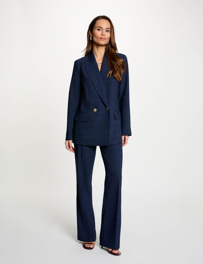Blazer recto de cuadros azul marino mujer