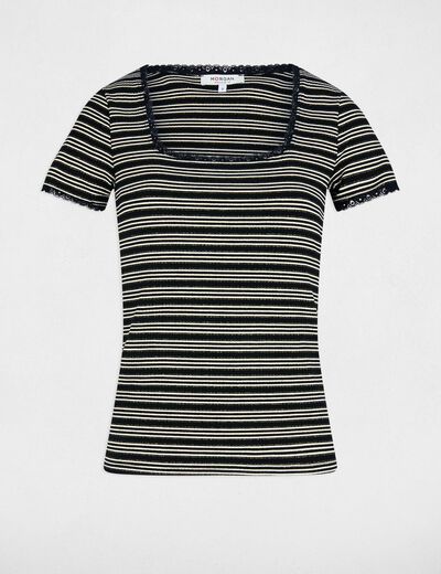 Camiseta manga corta rayas negro mujer