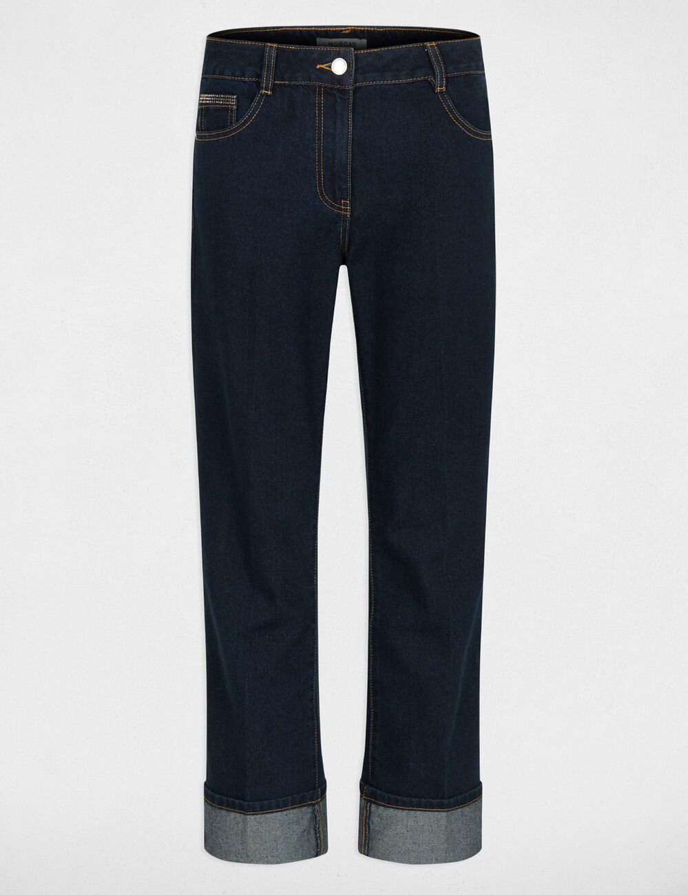 Vaqueros rectos con strass denim crudo mujer
