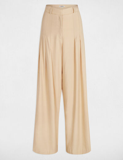 Pantalón pernera ancha pinzas creme mujer