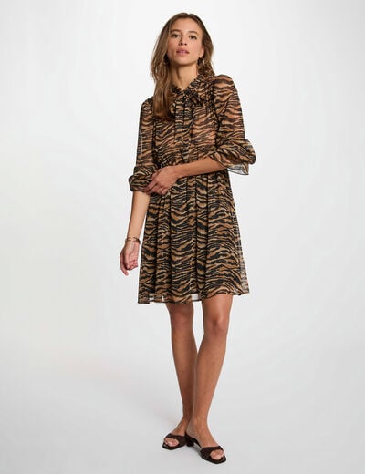 Vestido de gasa con cuello lazado multicolor mujer
