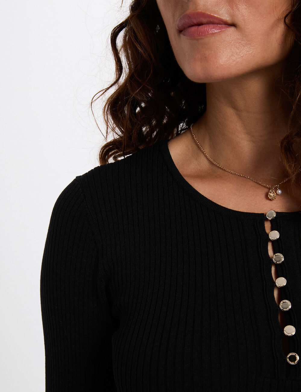 Vestido de punto con cuello redondo negro mujer
