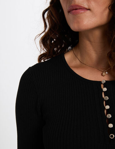 Vestido de punto con cuello redondo negro mujer