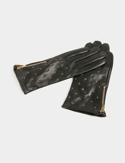 Guantes de cuero tachuelas negro mujer