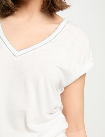 Camiseta de manga corta marfil mujer