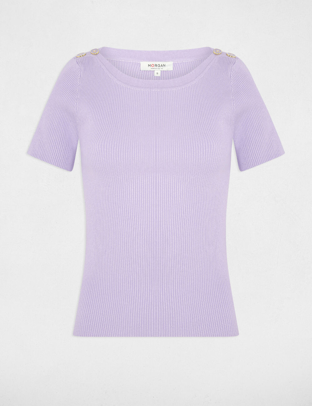 Jersey cuello barco y botones morado mujer