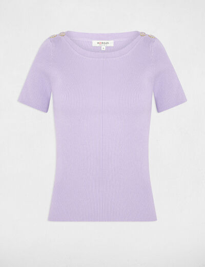 Jersey cuello barco y botones morado mujer