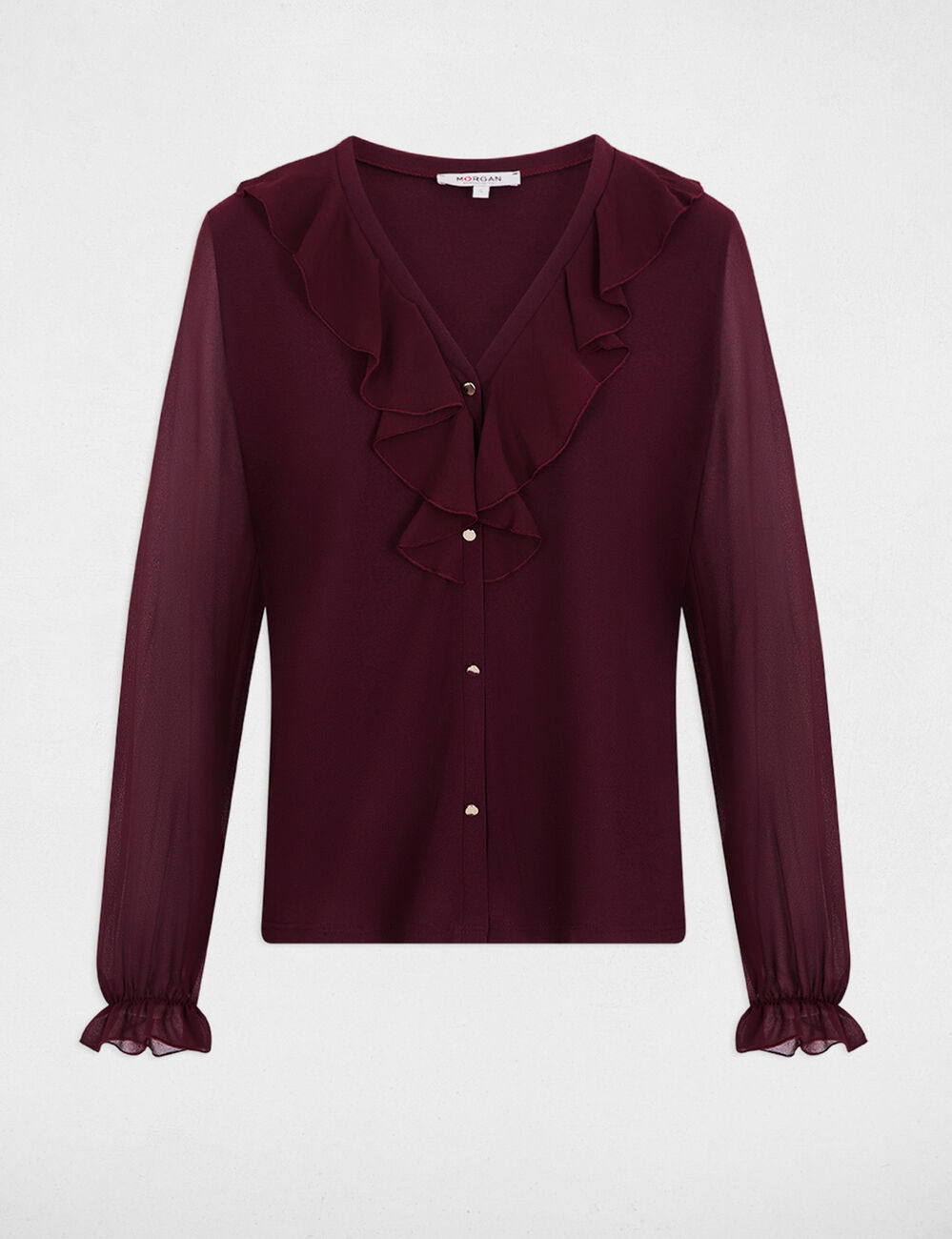 Camiseta de gasa con cuello en v ciruela mujer