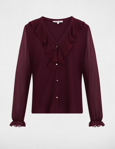 Camiseta de gasa con cuello en v ciruela mujer