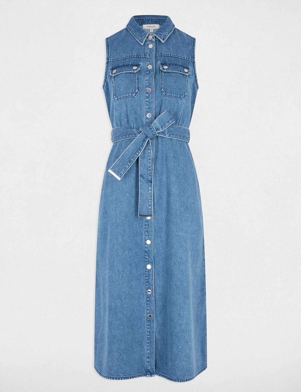 Vestido midi evasé vaquero denim stone mujer