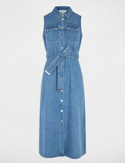 Vestido midi evasé vaquero denim stone mujer
