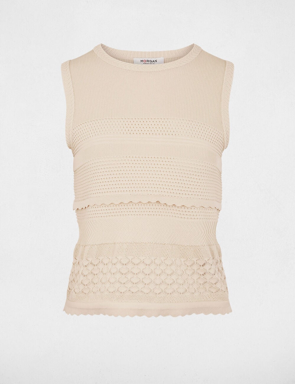 Jersey sin mangas con cuello redondo beige mujer