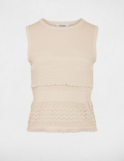 Jersey sin mangas con cuello redondo beige mujer