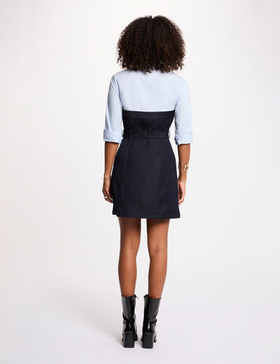 Vestido corto efecto 2 en 1 denim crudo mujer