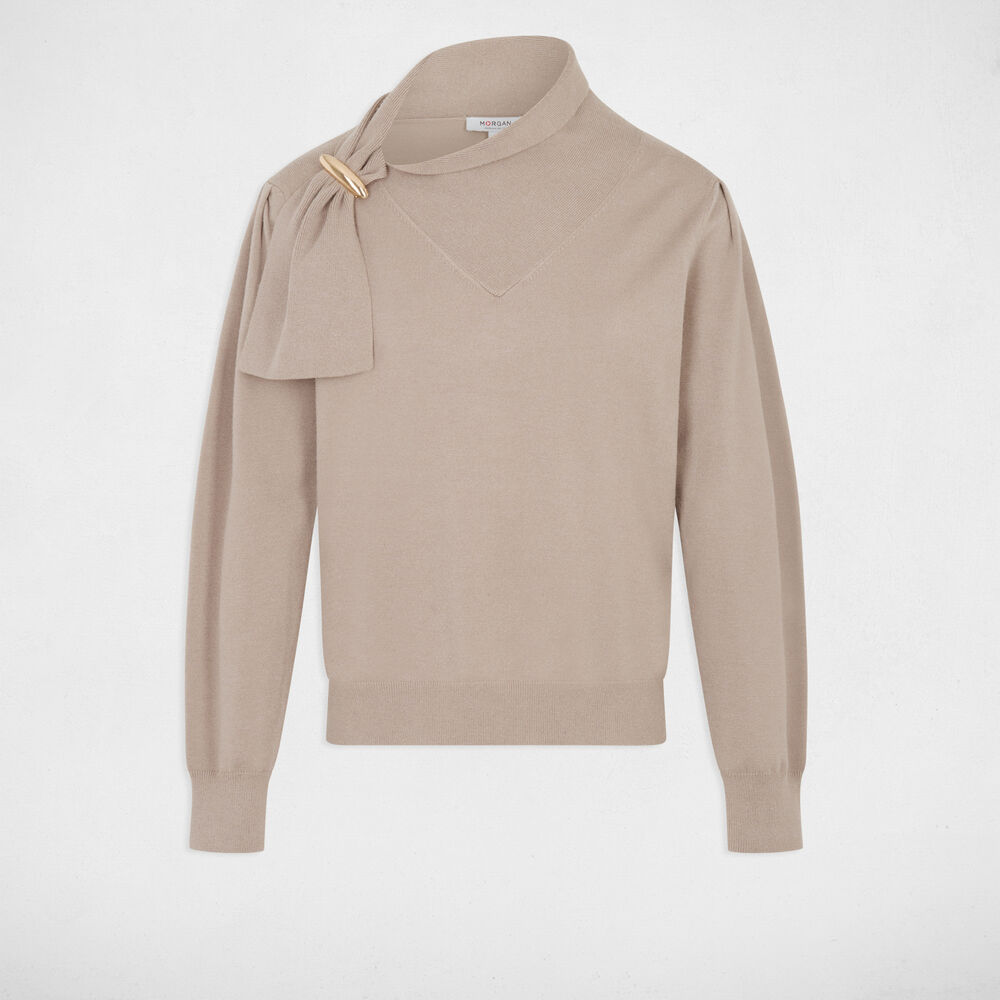 Jersey cuello alto mangas abullonadas topo mujer