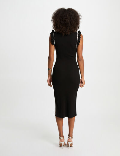 Vestido punto ajustado negro mujer
