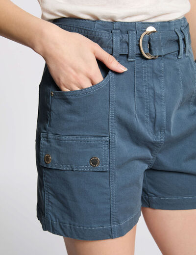 Short cargo con cinturón azul petróleo mujer