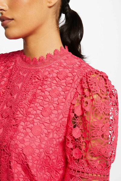 Blusa manga corta con encaje rosa medio mujer