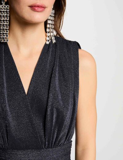 Vestido largo recto plisado azul marino mujer