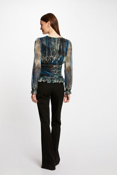 Camiseta manga larga estampado abstracto azul mujer