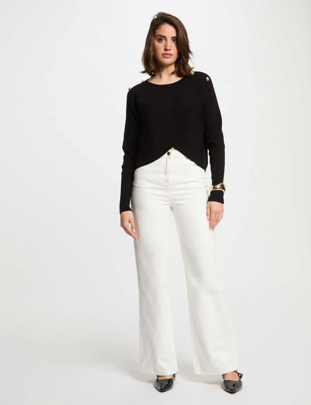 Jersey cuello redondo negro mujer