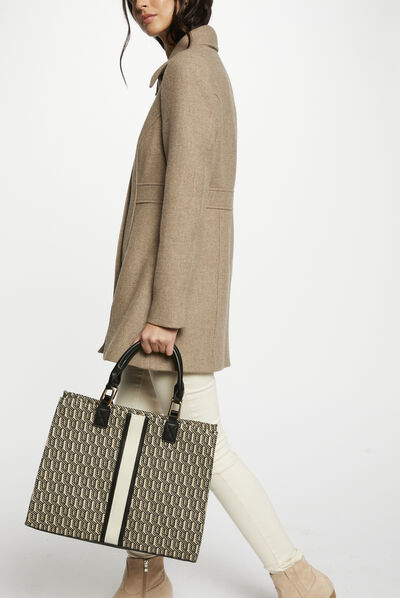 Bolso shopper estampado gráfico negro mujer