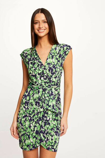 Vestido ajustado drapeado estampado verde mujer