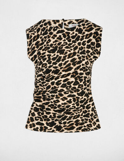 Camiseta ajustada cuello barco multicolor mujer