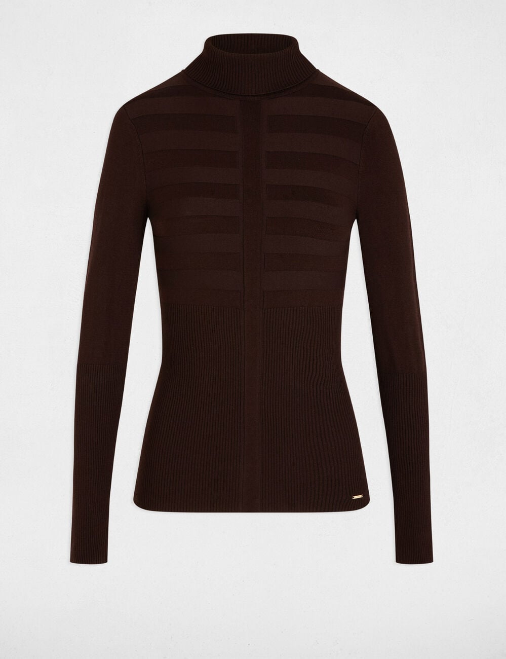 Jersey ajustado de cuello alto marr&oacute;n oscuro mujer