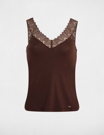 Top con encaje marr&oacute;n oscuro mujer