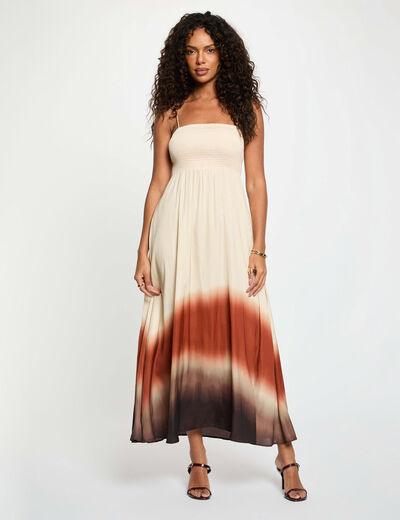 Vestido largo recto holgado marr&oacute;n oscuro mujer