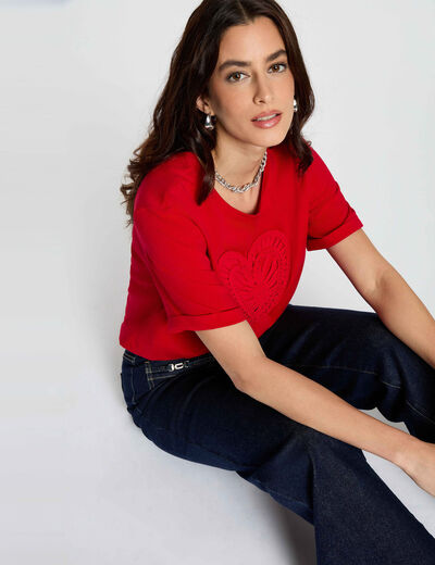 Camiseta recta de manga corta rojo mujer